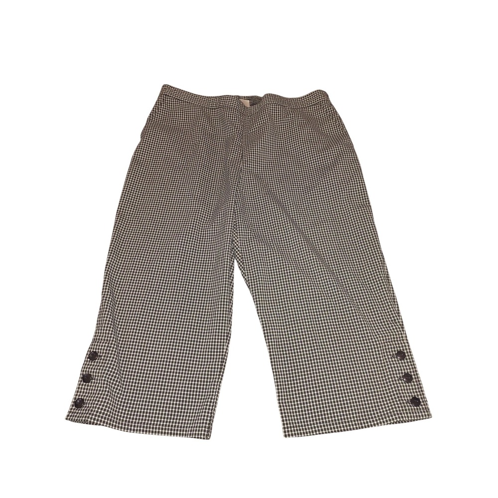 Alfred Dunner Womens Black White Gingham Check Button Hem Capri Pants Size 14